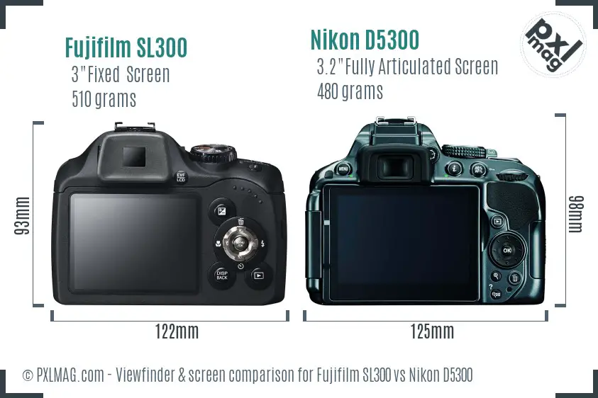 Fujifilm SL300 vs Nikon D5300 Screen and Viewfinder comparison