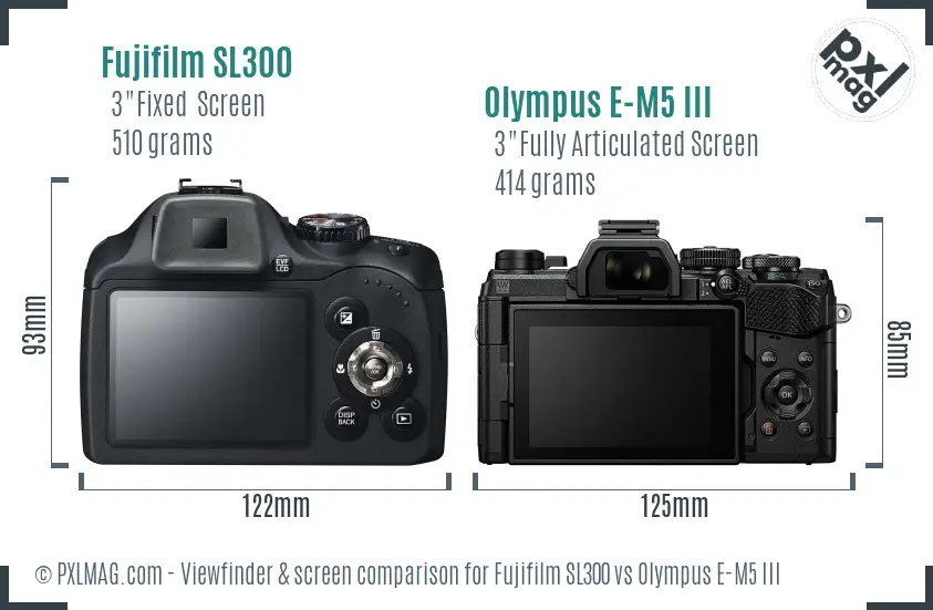 Fujifilm SL300 vs Olympus E-M5 III Screen and Viewfinder comparison