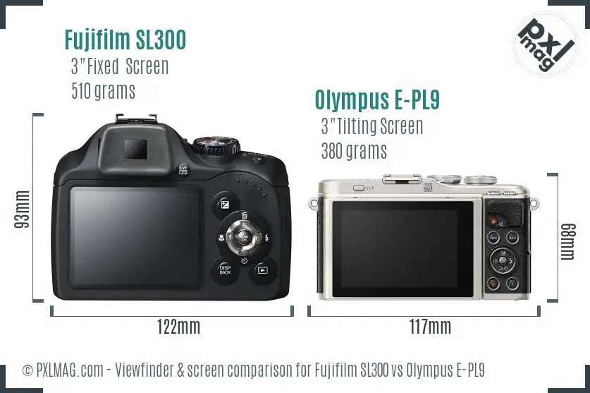 Fujifilm SL300 vs Olympus E-PL9 Screen and Viewfinder comparison