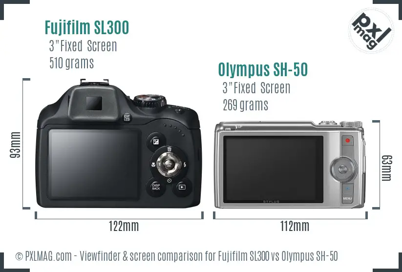 Fujifilm SL300 vs Olympus SH-50 Screen and Viewfinder comparison