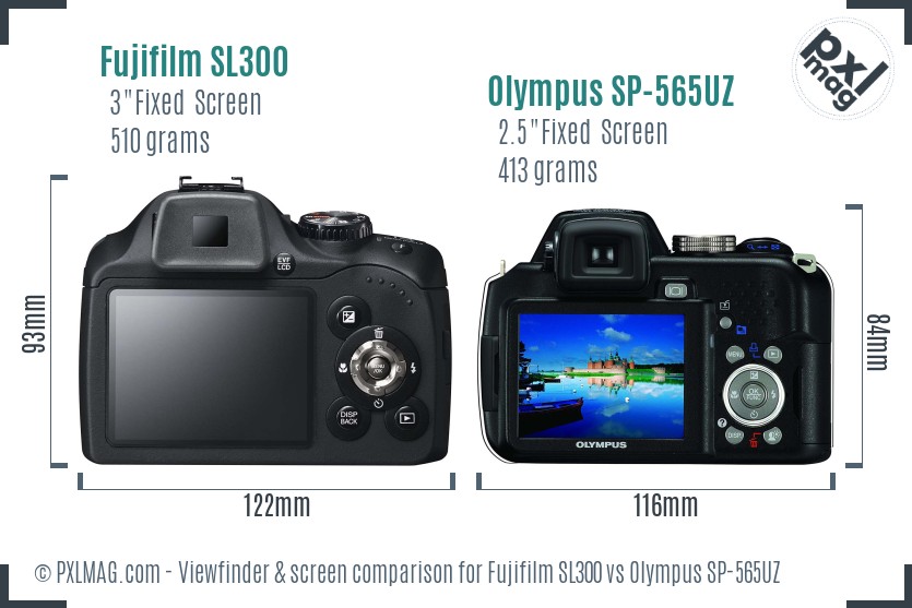 Fujifilm SL300 vs Olympus SP-565UZ Screen and Viewfinder comparison