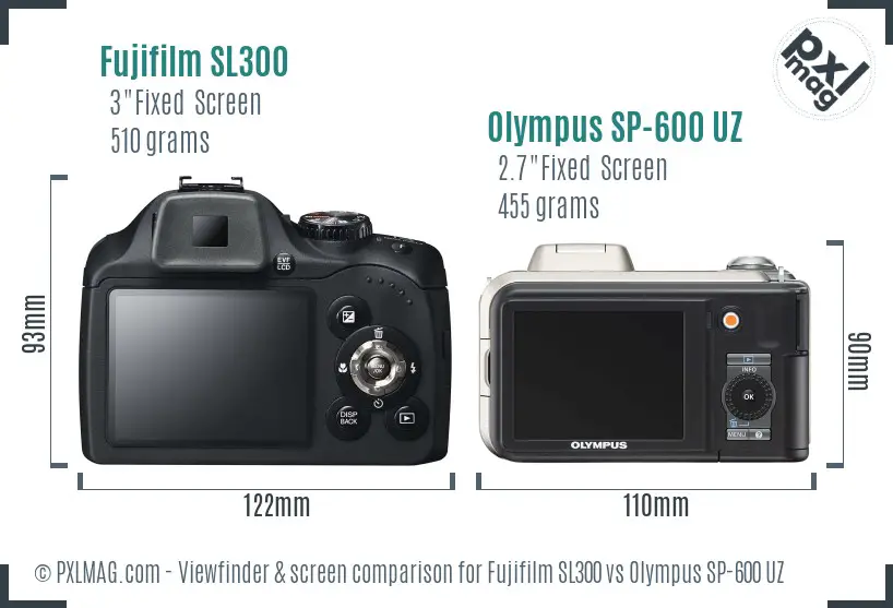 Fujifilm SL300 vs Olympus SP-600 UZ Screen and Viewfinder comparison