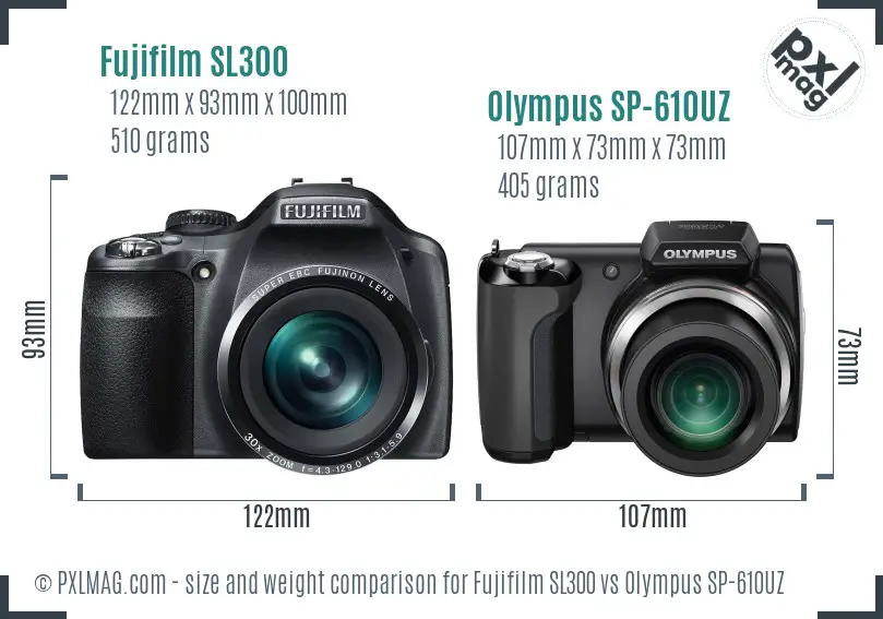 Fujifilm SL300 vs Olympus SP-610UZ size comparison