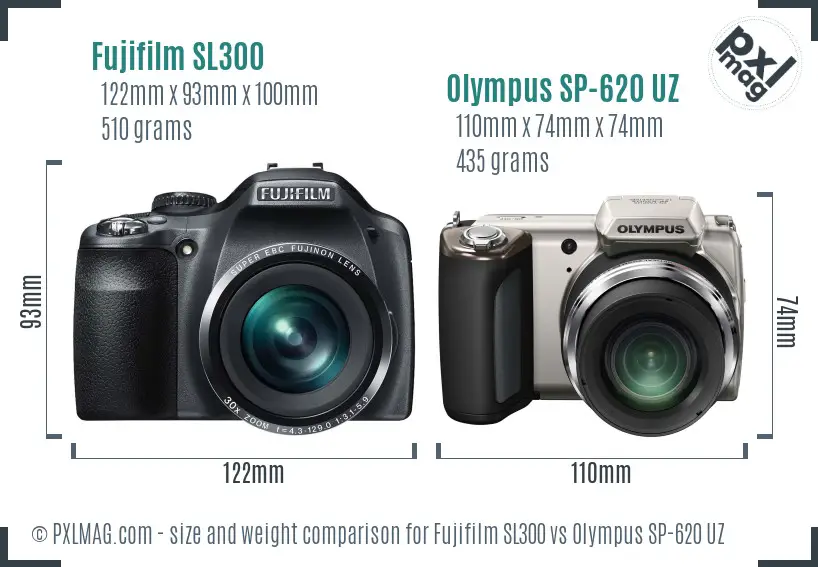 Fujifilm SL300 vs Olympus SP-620 UZ size comparison