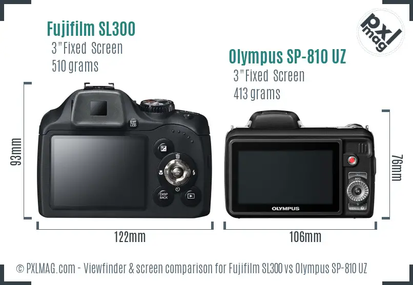 Fujifilm SL300 vs Olympus SP-810 UZ Screen and Viewfinder comparison Fujifilm SL300 vs Olympus SP-810 UZ Screen and Viewfinder comparison