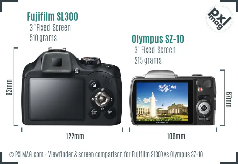 Fujifilm SL300 vs Olympus SZ-10 Screen and Viewfinder comparison