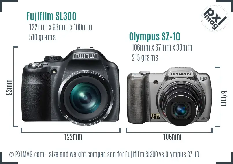 Fujifilm SL300 vs Olympus SZ-10 size comparison