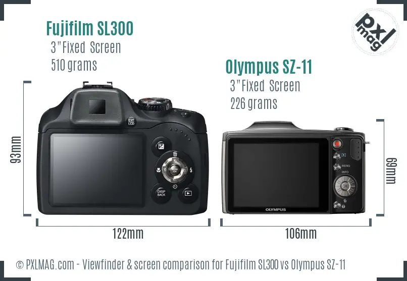 Fujifilm SL300 vs Olympus SZ-11 Screen and Viewfinder comparison