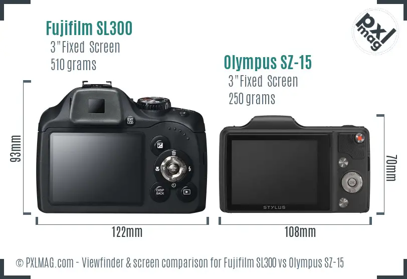 Fujifilm SL300 vs Olympus SZ-15 Screen and Viewfinder comparison
