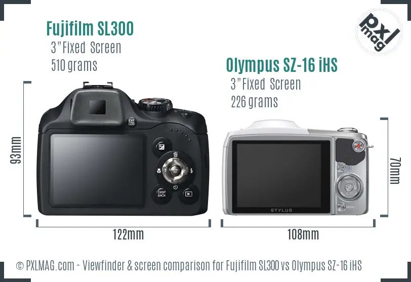 Fujifilm SL300 vs Olympus SZ-16 iHS Screen and Viewfinder comparison