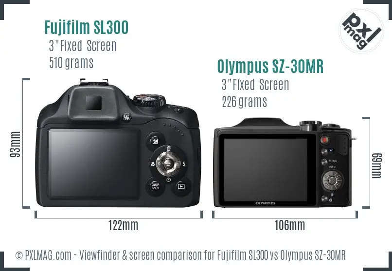 Fujifilm SL300 vs Olympus SZ-30MR Screen and Viewfinder comparison