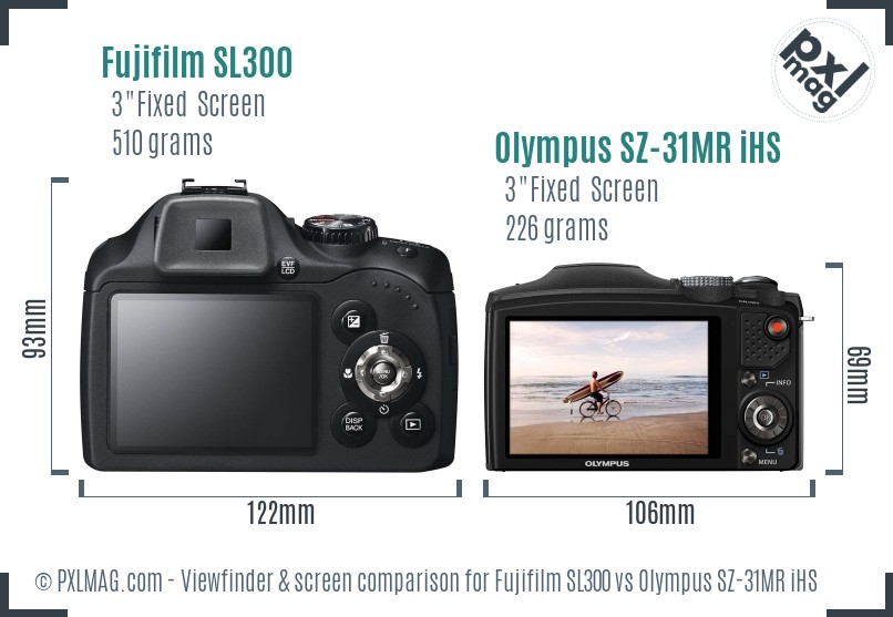 Fujifilm SL300 vs Olympus SZ-31MR iHS Screen and Viewfinder comparison