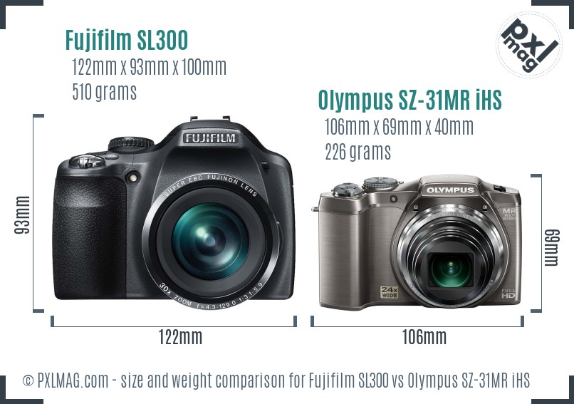 Fujifilm SL300 vs Olympus SZ-31MR iHS size comparison