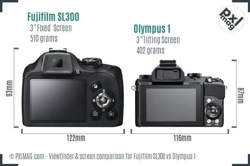 Fujifilm SL300 vs Olympus 1 Screen and Viewfinder comparison