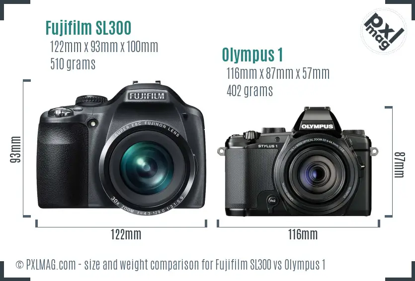 Fujifilm SL300 vs Olympus 1 size comparison