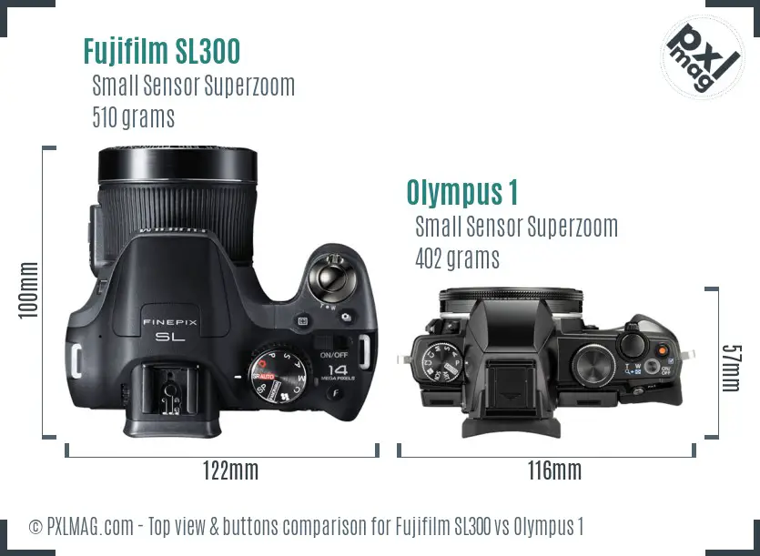 Fujifilm SL300 vs Olympus 1 top view buttons comparison