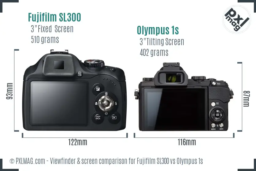 Fujifilm SL300 vs Olympus 1s Screen and Viewfinder comparison