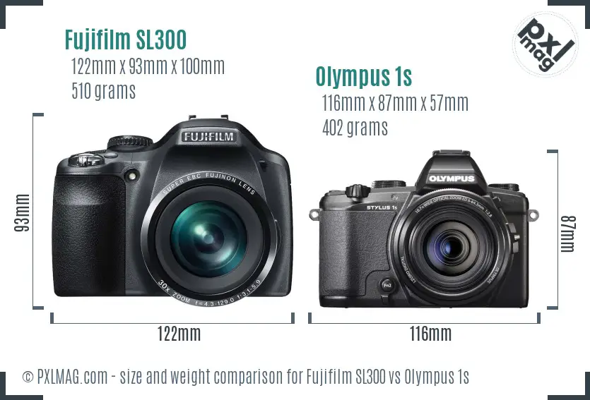 Fujifilm SL300 vs Olympus 1s size comparison