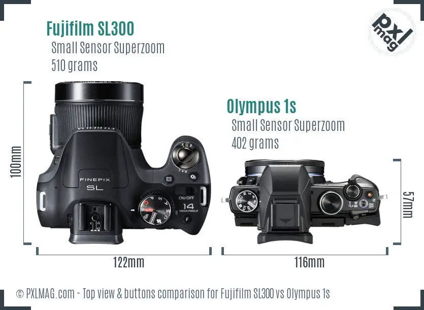Fujifilm SL300 vs Olympus 1s top view buttons comparison
