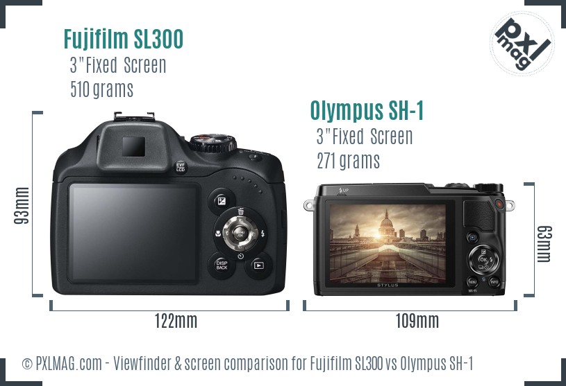 Fujifilm SL300 vs Olympus SH-1 Screen and Viewfinder comparison