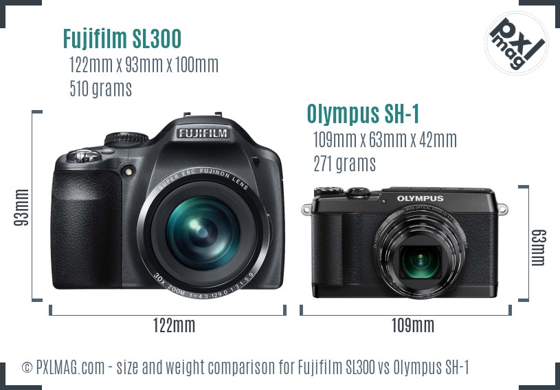 Fujifilm SL300 vs Olympus SH-1 size comparison