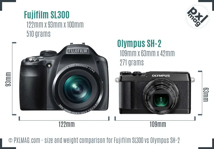 Fujifilm SL300 vs Olympus SH-2 size comparison