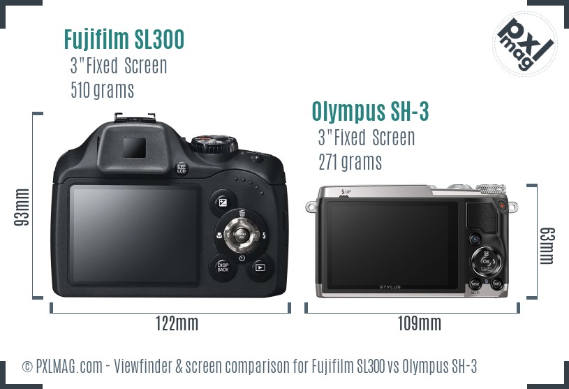 Fujifilm SL300 vs Olympus SH-3 Screen and Viewfinder comparison