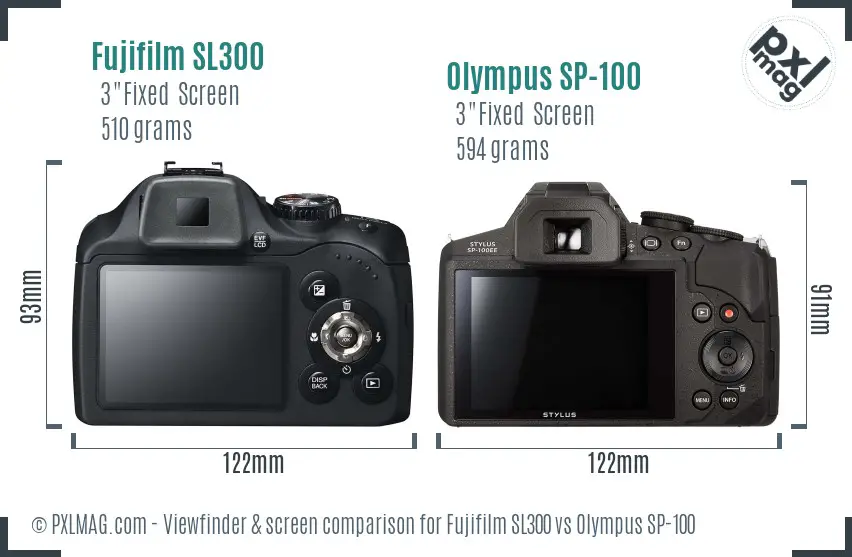 Fujifilm SL300 vs Olympus SP-100 Screen and Viewfinder comparison