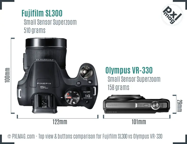 Fujifilm SL300 vs Olympus VR-330 top view buttons comparison