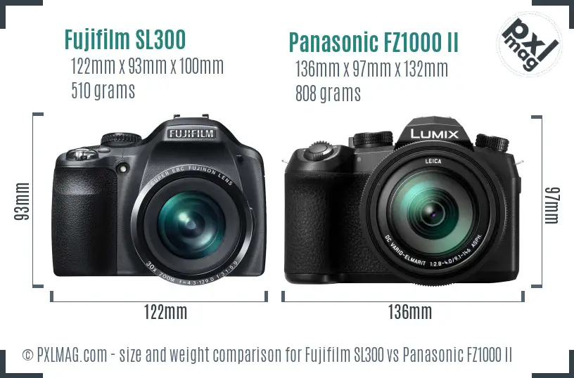 Fujifilm SL300 vs Panasonic FZ1000 II size comparison