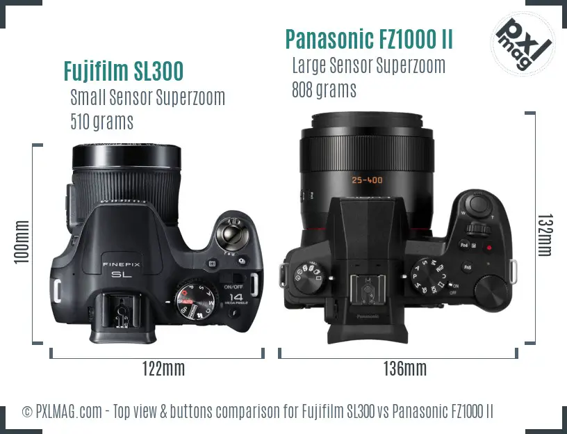 Fujifilm SL300 vs Panasonic FZ1000 II top view buttons comparison