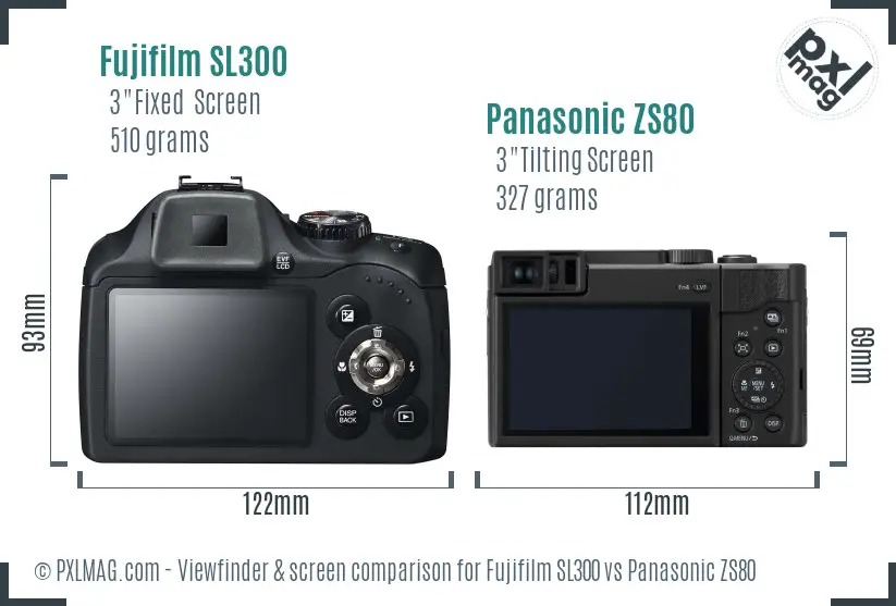 Fujifilm SL300 vs Panasonic ZS80 Screen and Viewfinder comparison