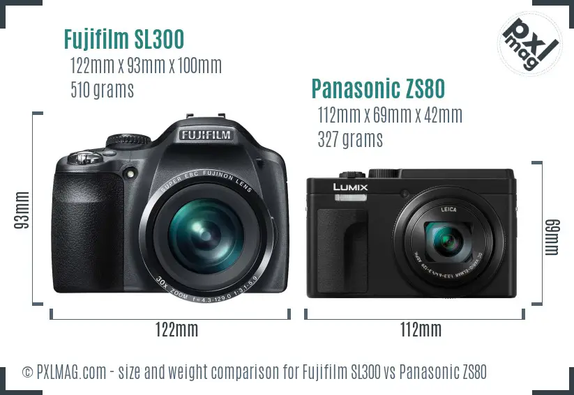 Fujifilm SL300 vs Panasonic ZS80 size comparison