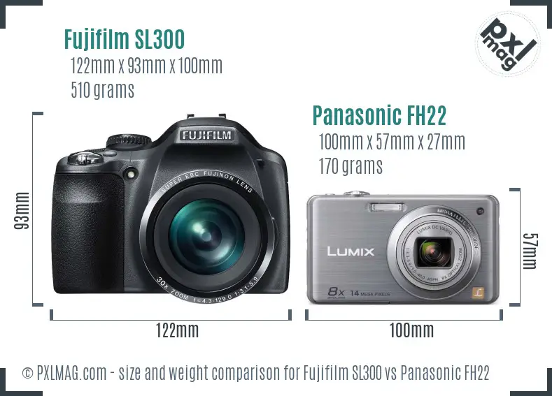 Fujifilm SL300 vs Panasonic FH22 size comparison