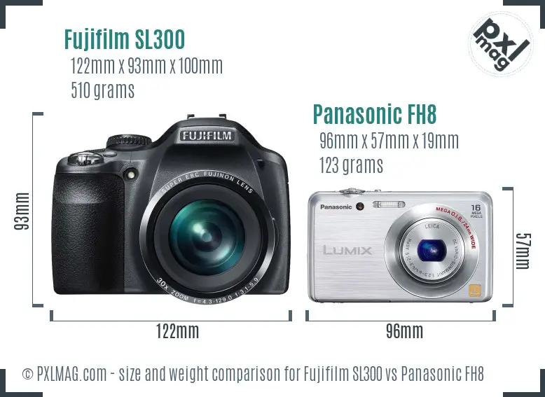 Fujifilm SL300 vs Panasonic FH8 size comparison