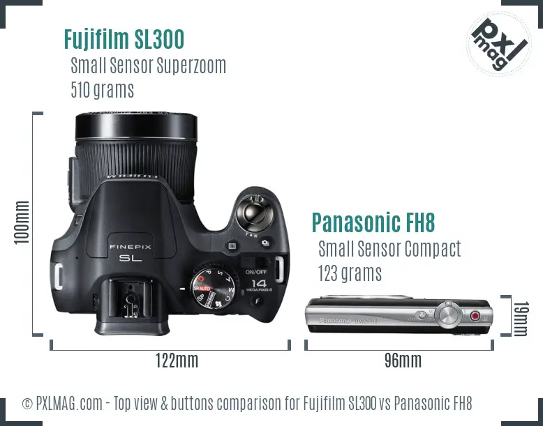Fujifilm SL300 vs Panasonic FH8 top view buttons comparison