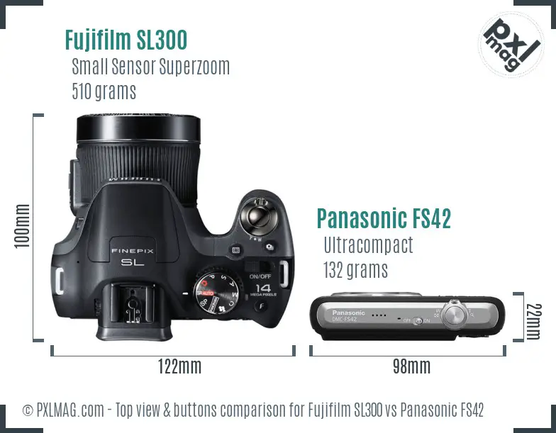 Fujifilm SL300 vs Panasonic FS42 top view buttons comparison