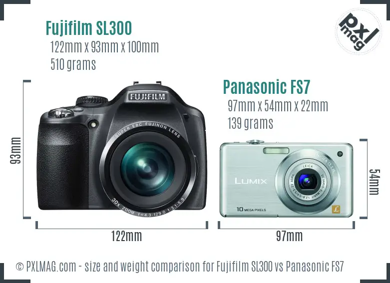 Fujifilm SL300 vs Panasonic FS7 size comparison