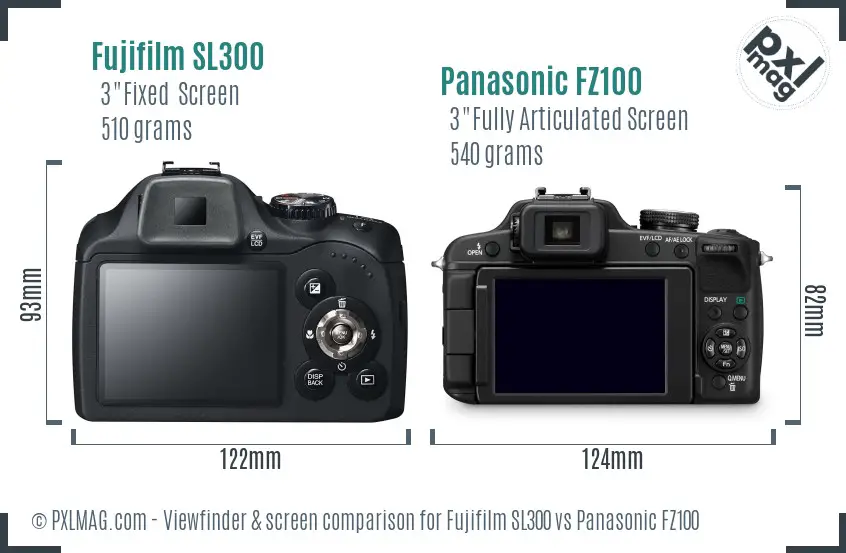 Fujifilm SL300 vs Panasonic FZ100 Screen and Viewfinder comparison