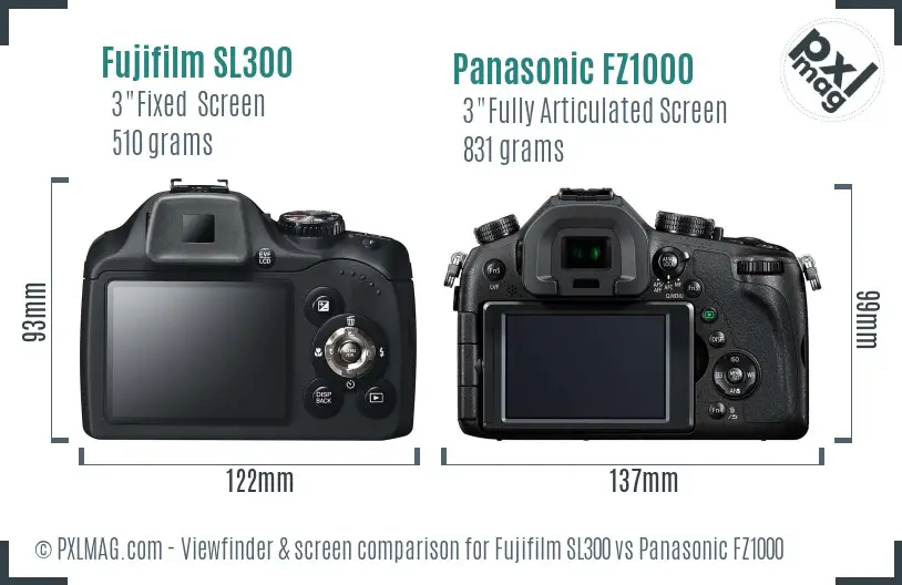 Fujifilm SL300 vs Panasonic FZ1000 Screen and Viewfinder comparison