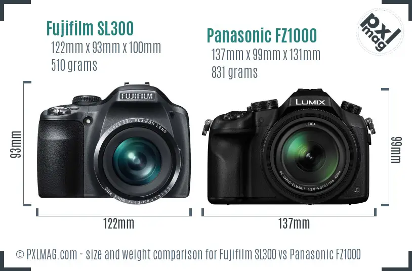 Fujifilm SL300 vs Panasonic FZ1000 size comparison