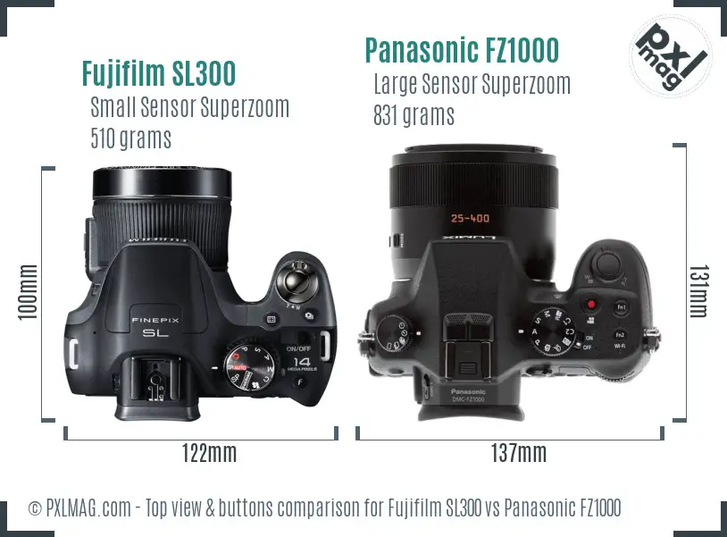 Fujifilm SL300 vs Panasonic FZ1000 top view buttons comparison