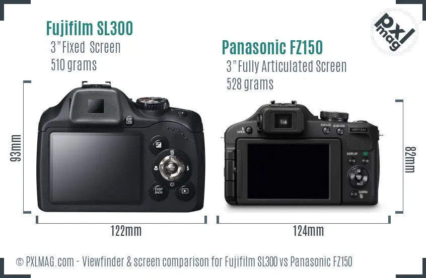 Fujifilm SL300 vs Panasonic FZ150 Screen and Viewfinder comparison
