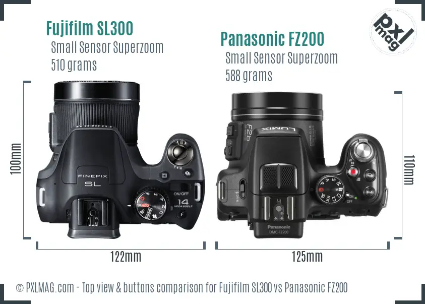 Fujifilm SL300 vs Panasonic FZ200 top view buttons comparison