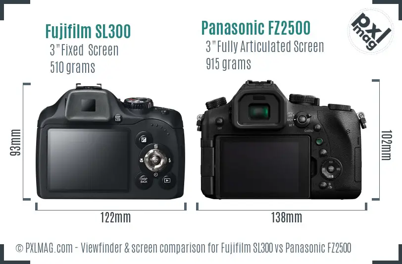 Fujifilm SL300 vs Panasonic FZ2500 Screen and Viewfinder comparison