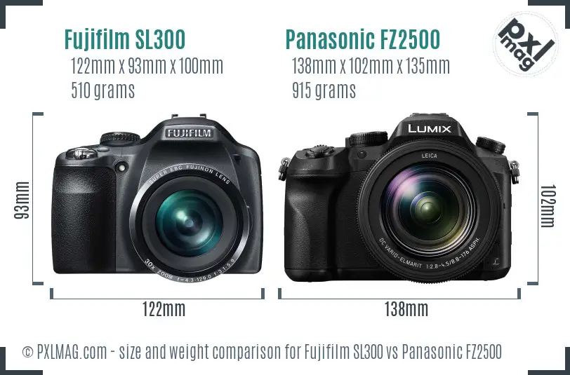 Fujifilm SL300 vs Panasonic FZ2500 size comparison