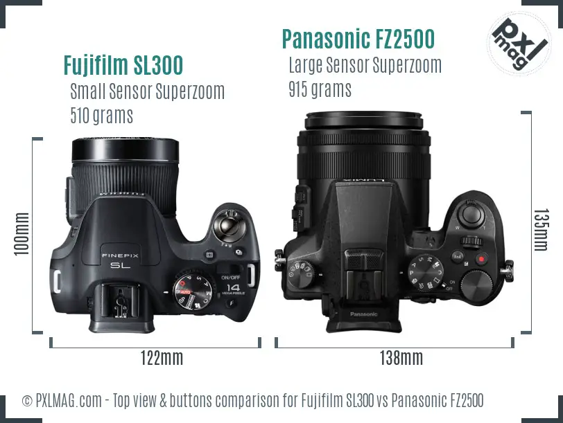 Fujifilm SL300 vs Panasonic FZ2500 top view buttons comparison