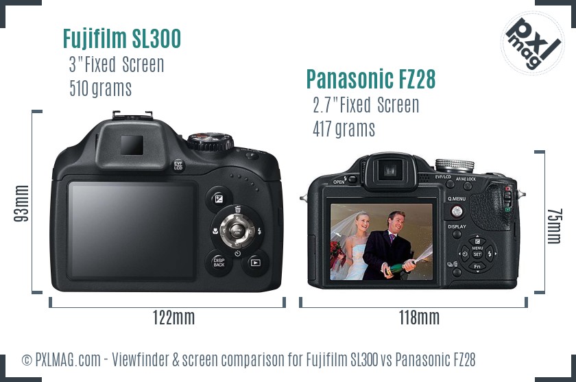 Fujifilm SL300 vs Panasonic FZ28 Screen and Viewfinder comparison