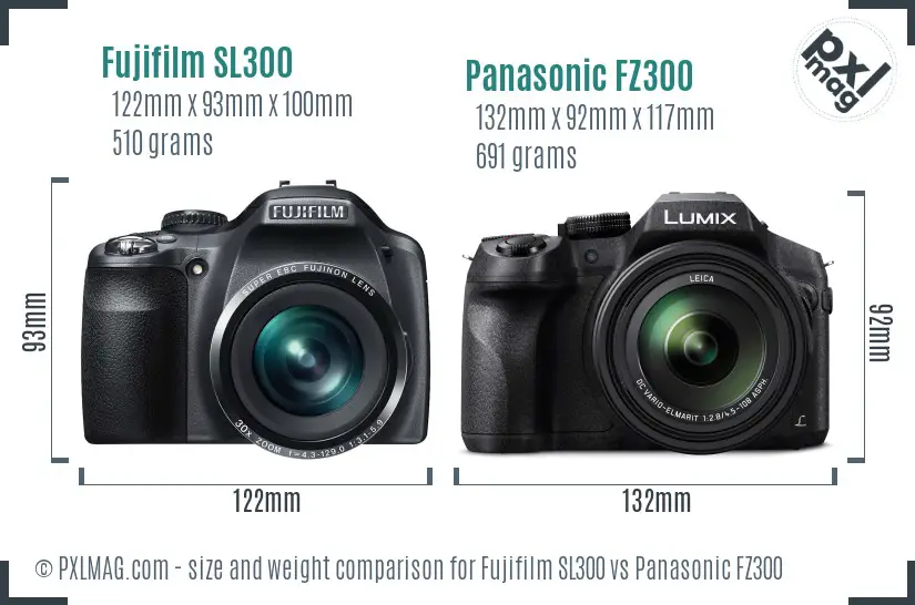 Fujifilm SL300 vs Panasonic FZ300 size comparison