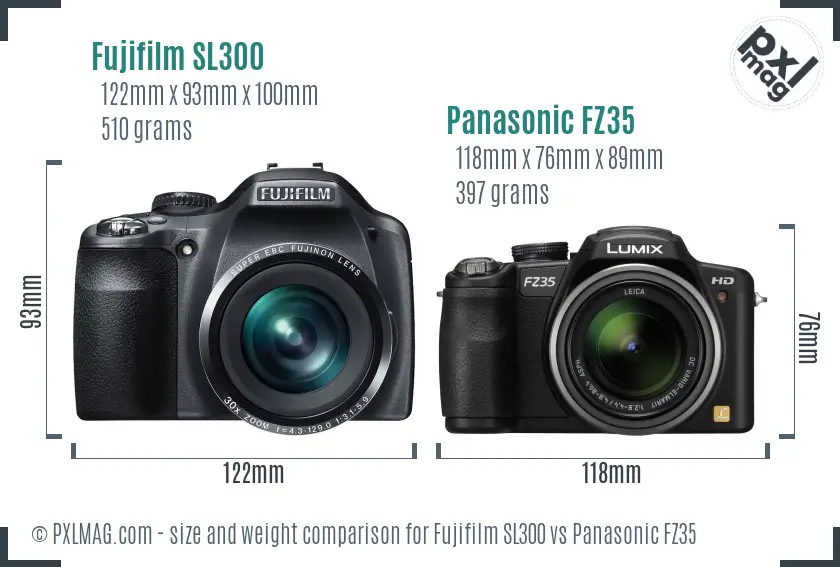Fujifilm SL300 vs Panasonic FZ35 size comparison Fujifilm SL300 vs Panasonic FZ35 size comparison